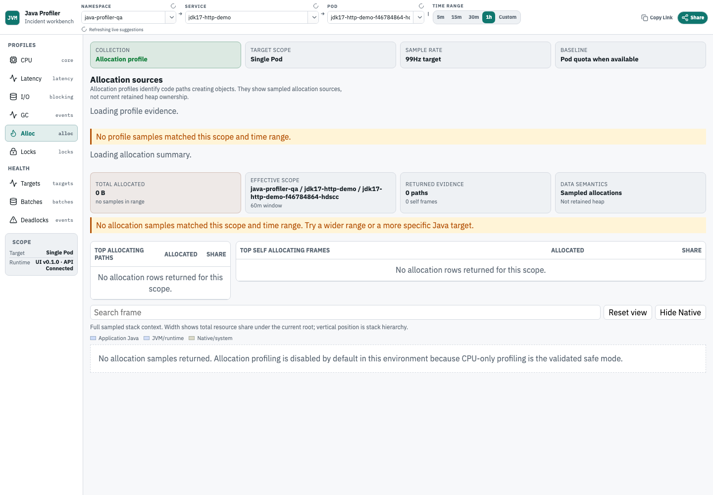 接受环境中的真实 allocation profile 分析